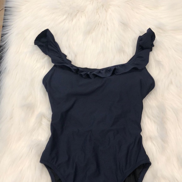 J. Crew Ruffle Scoop Back One-Piece Swimsuit Sz 12 - Picture 4 of 8